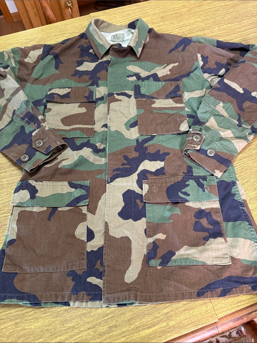 Men's Military Army Camouflage Field Jacket - Green/Brown Camo Size Medium Long